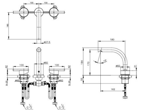 Bản vẽ vòi chậu rửa mặt đen Cotto CPF202A BN2