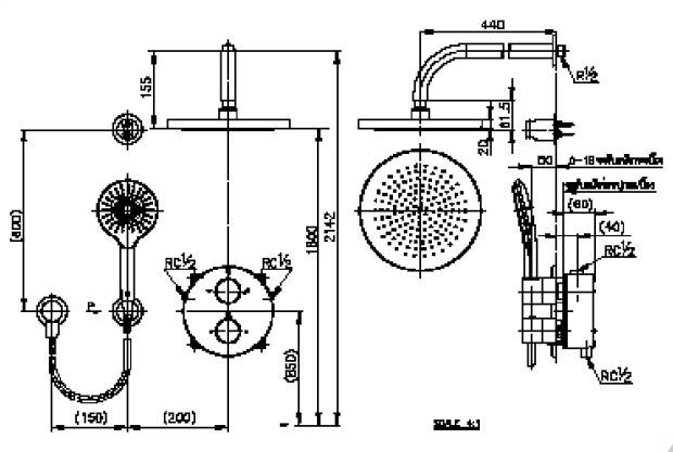 Bản vẽ kích thước sen tắm âm tường Cotto CPF301H1H2GR2