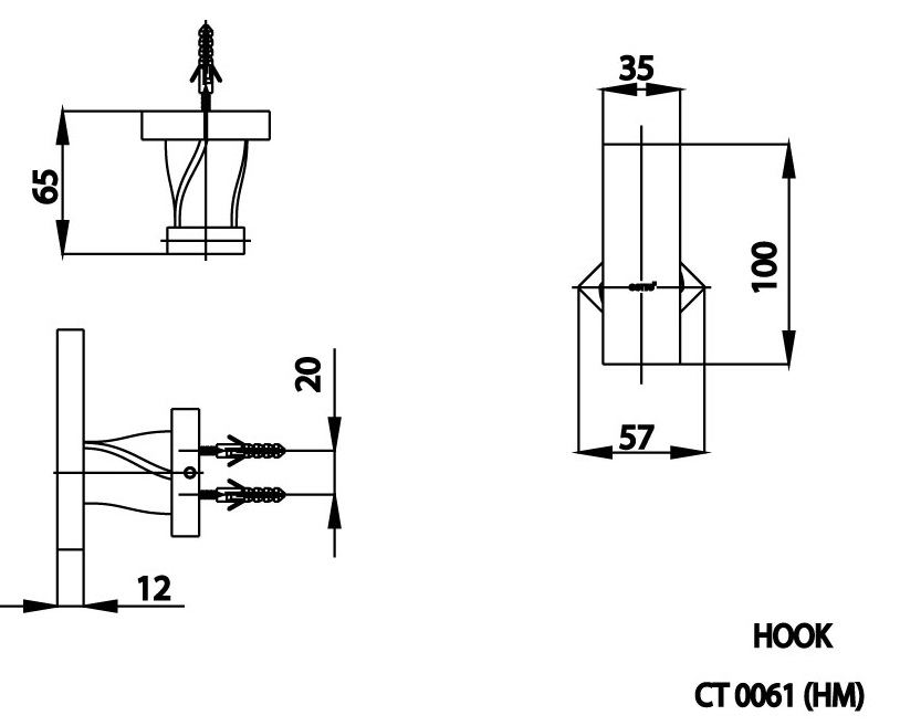 Bản vẽ kích thước móc áo ct 0061 BL HM  Cotto