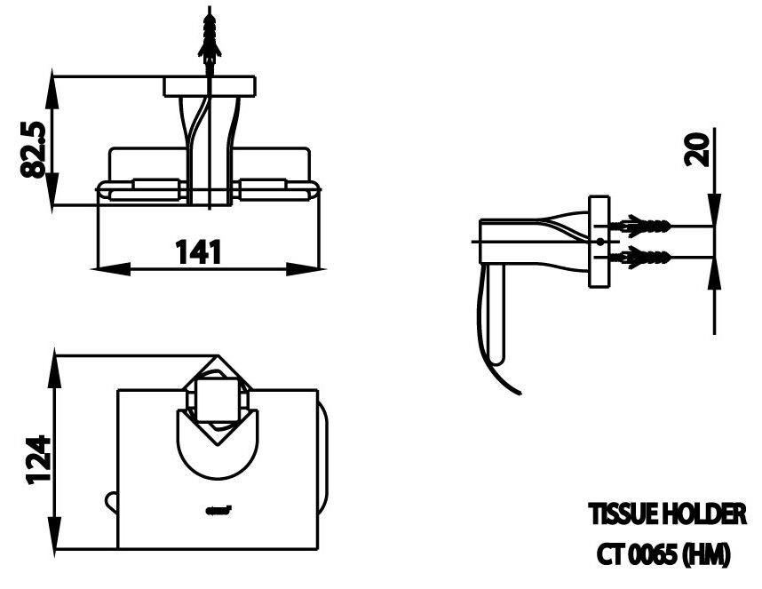 Bản vẽ kích thước móc giấy vệ sinh cotto ct0065 blhm