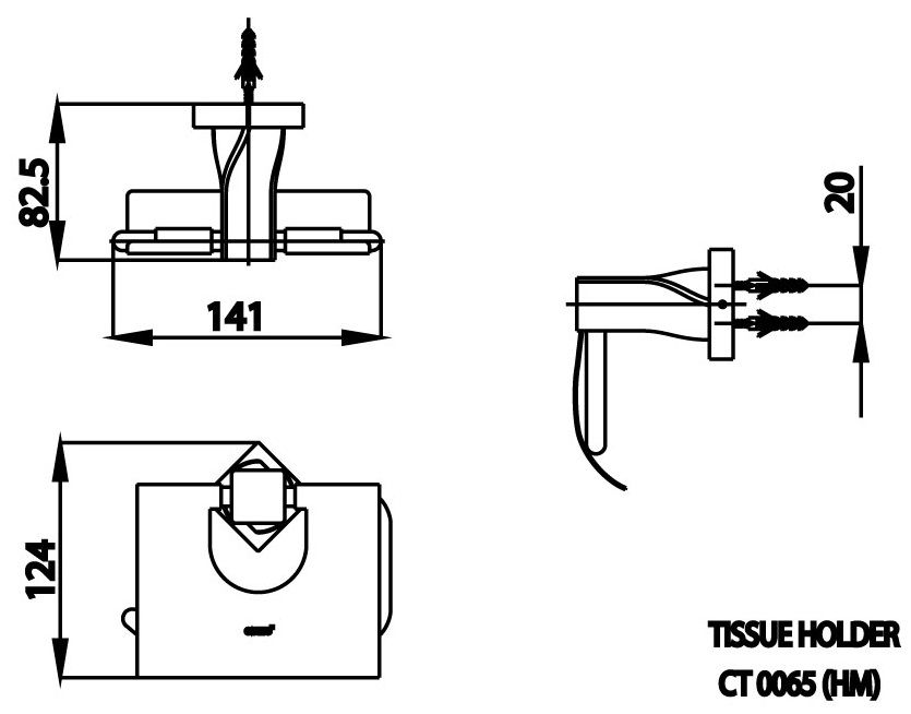 Bản vẽ kích thước móc giấy vệ sinh cotto CT 0065 grhm