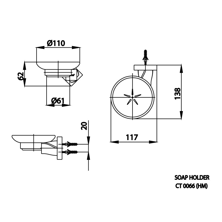 Bản vẽ kích thước khay xà bông cotto CT0066 GR HM 