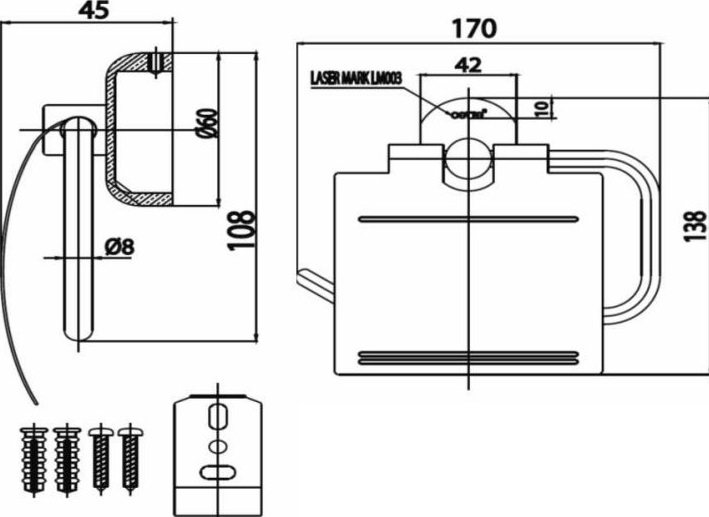 Bản vẽ kích thước móc giấy CT0125 HM Cotto
