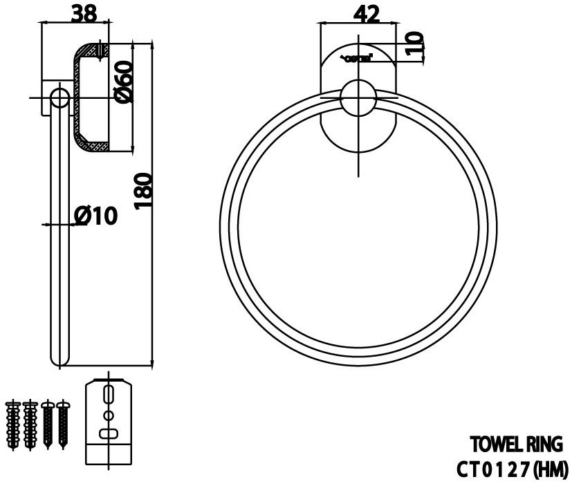 Bản vẽ kĩ thuật vòng treo khăn CT 0127 HM Cotto