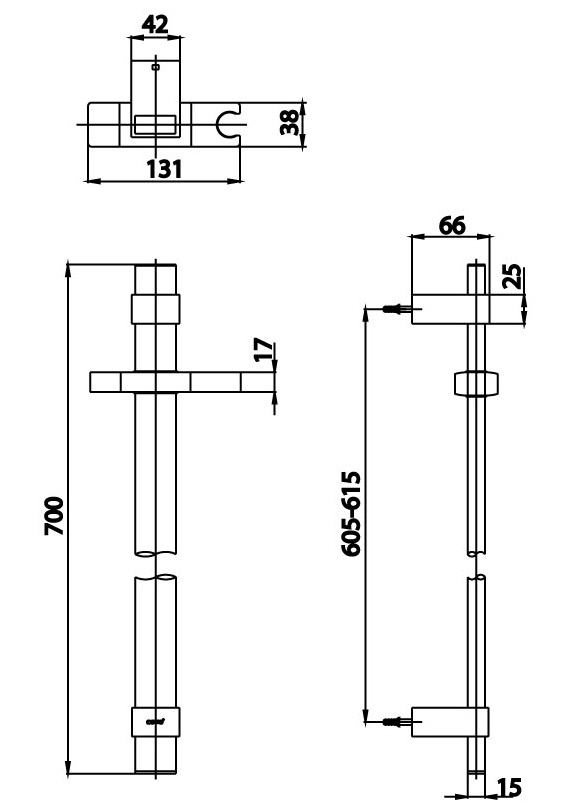 Bản vẽ kích thước thanh trượt sen CT 0136 BL Cotto