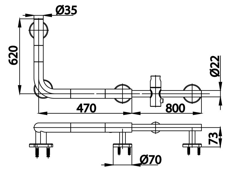 Bản vẽ kích thước tay vịn CT0166 Cotto chữ L