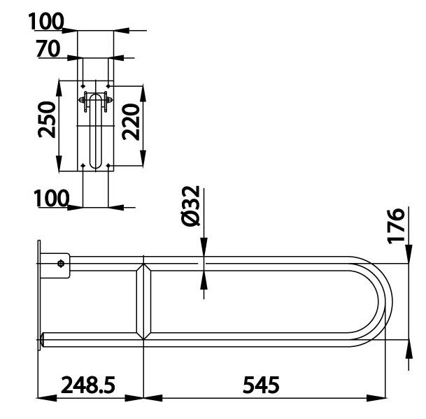 Bản vẽ kích thước tay vịn CT0190 Cotto gấp gọn