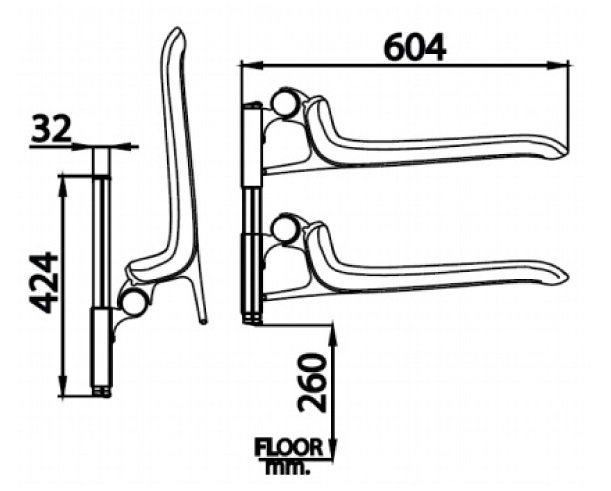 Bản vẽ kích thước ghế tắm người già CT 0183 WH cotto