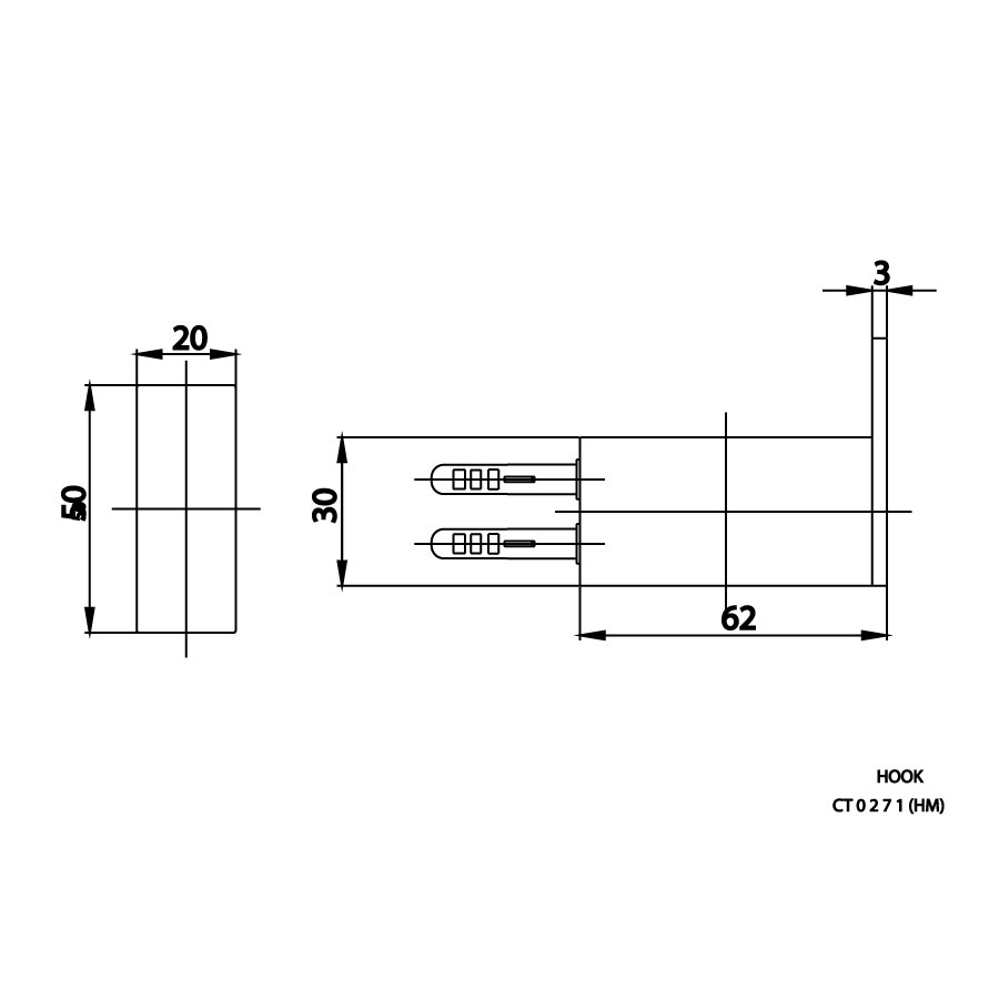 Bản vẽ kích thước móc áo CT0271(HM) Cotto 