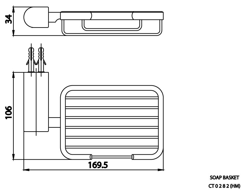 Bản vẽ kích thước giá đựng xà phòng Cotto CT 0282-BL(HM)