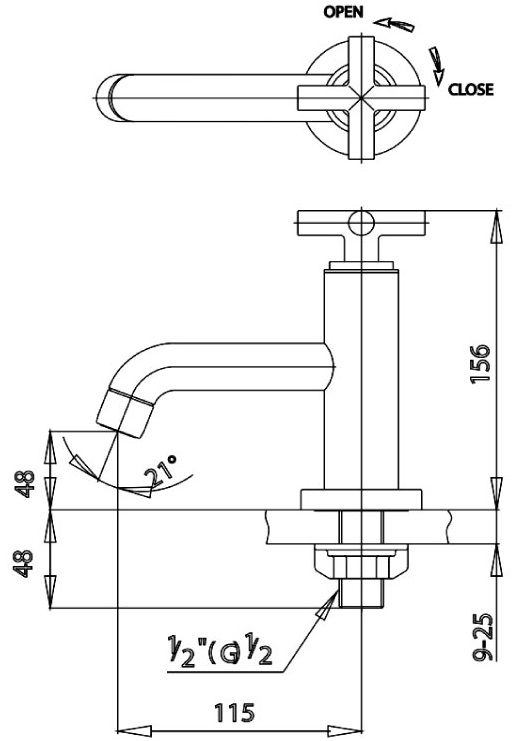 Bản vẽ kích thước vòi lạnh lavabo COTTO ct 104C16hm