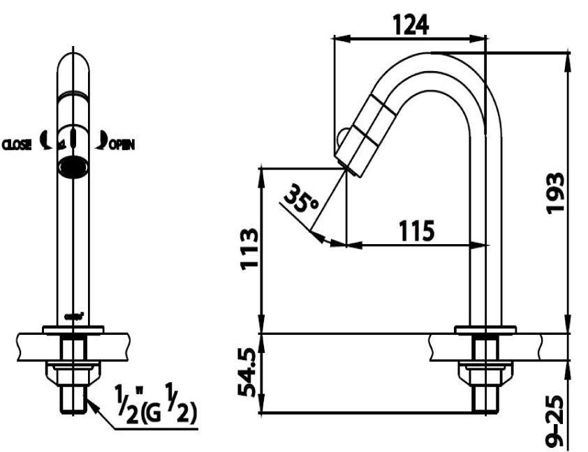 Bản vẽ kích thước vòi lạnh lavabo rửa mặt COTTO ct 1061