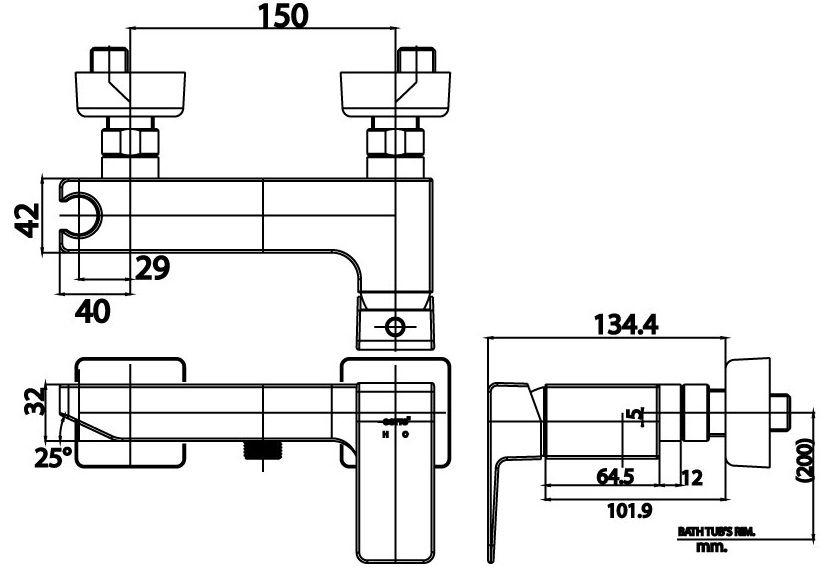 Bản vẽ kích thước vòi lạnh Cotto ct 1066