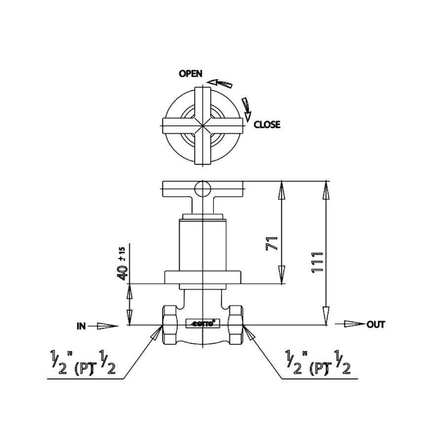 Bản vẽ kích thước van khóa âm tường Cotto CT107C16