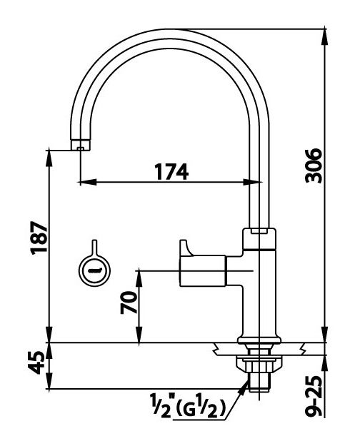 Bản vẽ kích thước vòi rửa chén lạnh  cotto CT 1087 C27 HM