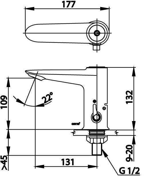 Bản vẽ kích thước vòi lạnh lavabo COTTO ct 1128 a
