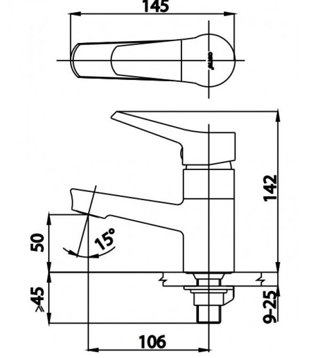 Bản vẽ kích thước vòi chậu Cotto CT 1166AE HM