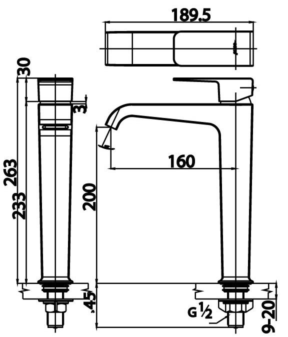 Bản vẽ kích thước vòi chậu rửa mặt ct 1171a Cotto