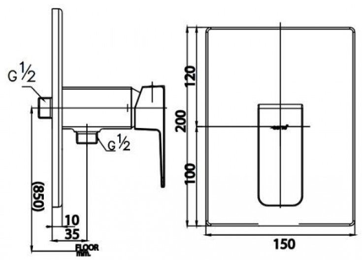 Bản vẽ van điều chỉnh âm tường ct 1173 a Cotto  lạnh 