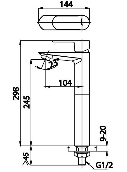 Bản vẽ kích thước vòi lavabo lạnh Cotto CT 1177 AY