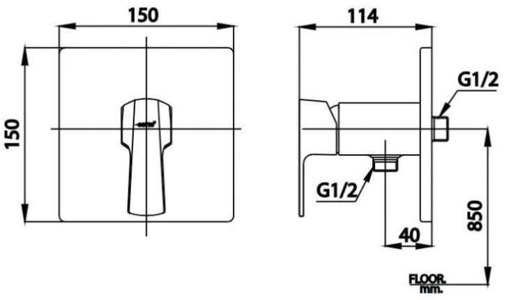 Bản vẽ kích thước van điều chỉnh âm tường ct 1184a Cotto