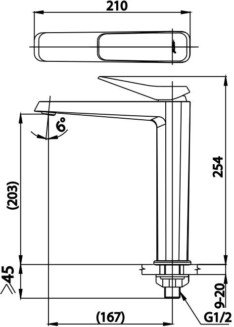 Bản vẽ kích thước vòi chậu rửa mặt màu đen Cotto ct 1242 aybn2