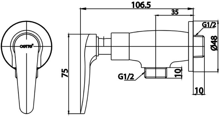 Bản vẽ kích thước vòi sen lạnh COTTO ct 1251 hm