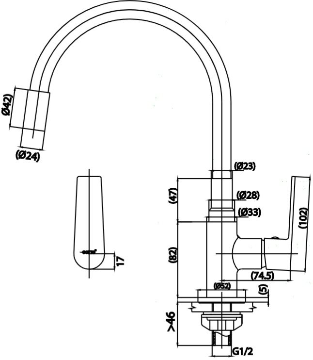 Bản vẽ vòi rửa chén Cotto CT1257A(HM)