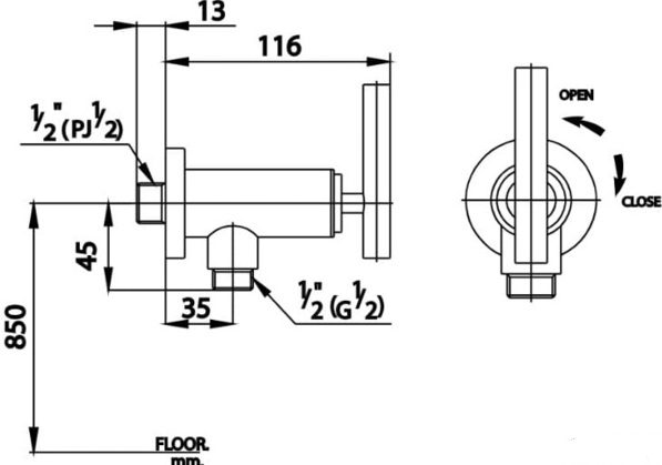kích thước củ sen tắm lạnh COTTO CT 127C20 HM