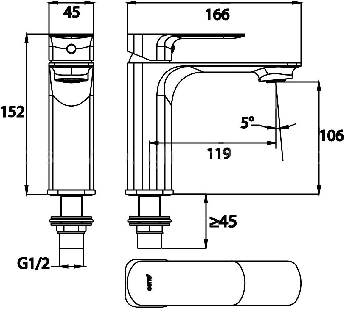 Bản vẽ kích thước vòi lavabo CT1281A BL HM SAGE Cotto