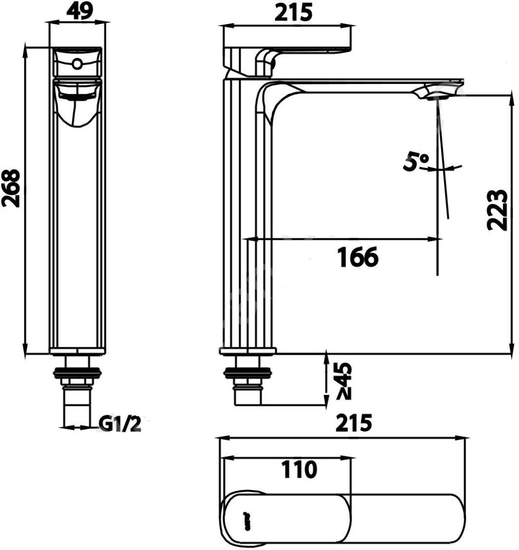 Bản vẽ kỹ thuật vòi chậu rửa mặt CT1282AY GG Cotto