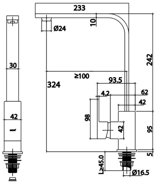 Bản vẽ kỹ thuật vòi chậu rửa mặt CT1296A Cotto