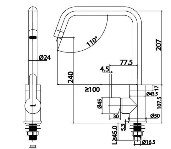 Bản vẽ vòi rửa chén Cotto CT1297A 