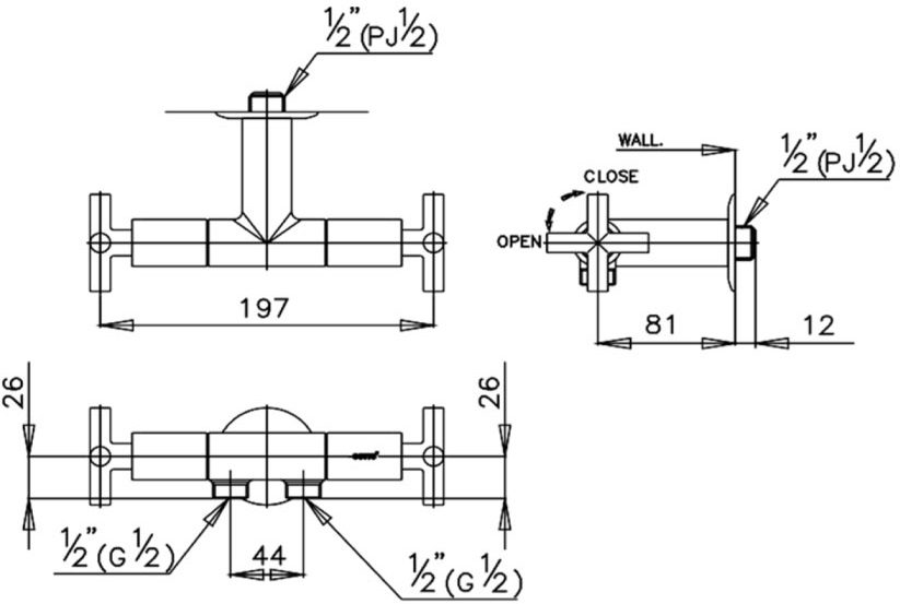 Bản vẽ kích thước củ sen tắm nóng lạnh COTTO ct 173C16 hm