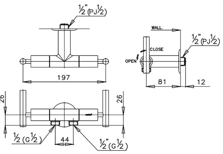 Bản vẽ kích thước củ sen tắm lạnh cotto ct 173 c20 hm