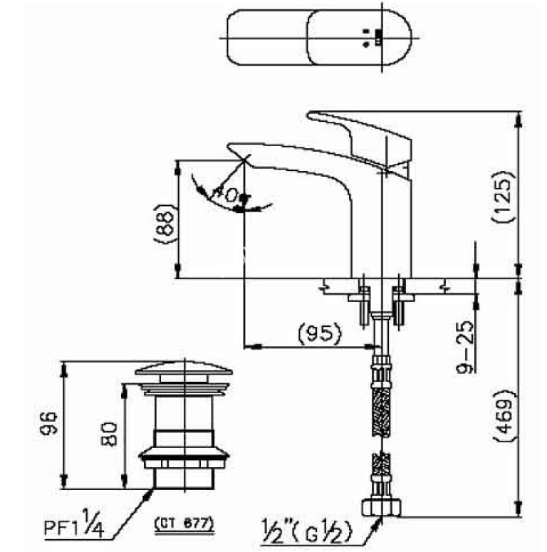 Bản vẽ kỹ thuật Vòi lavabo Cotto CT 2031A nóng lạnh