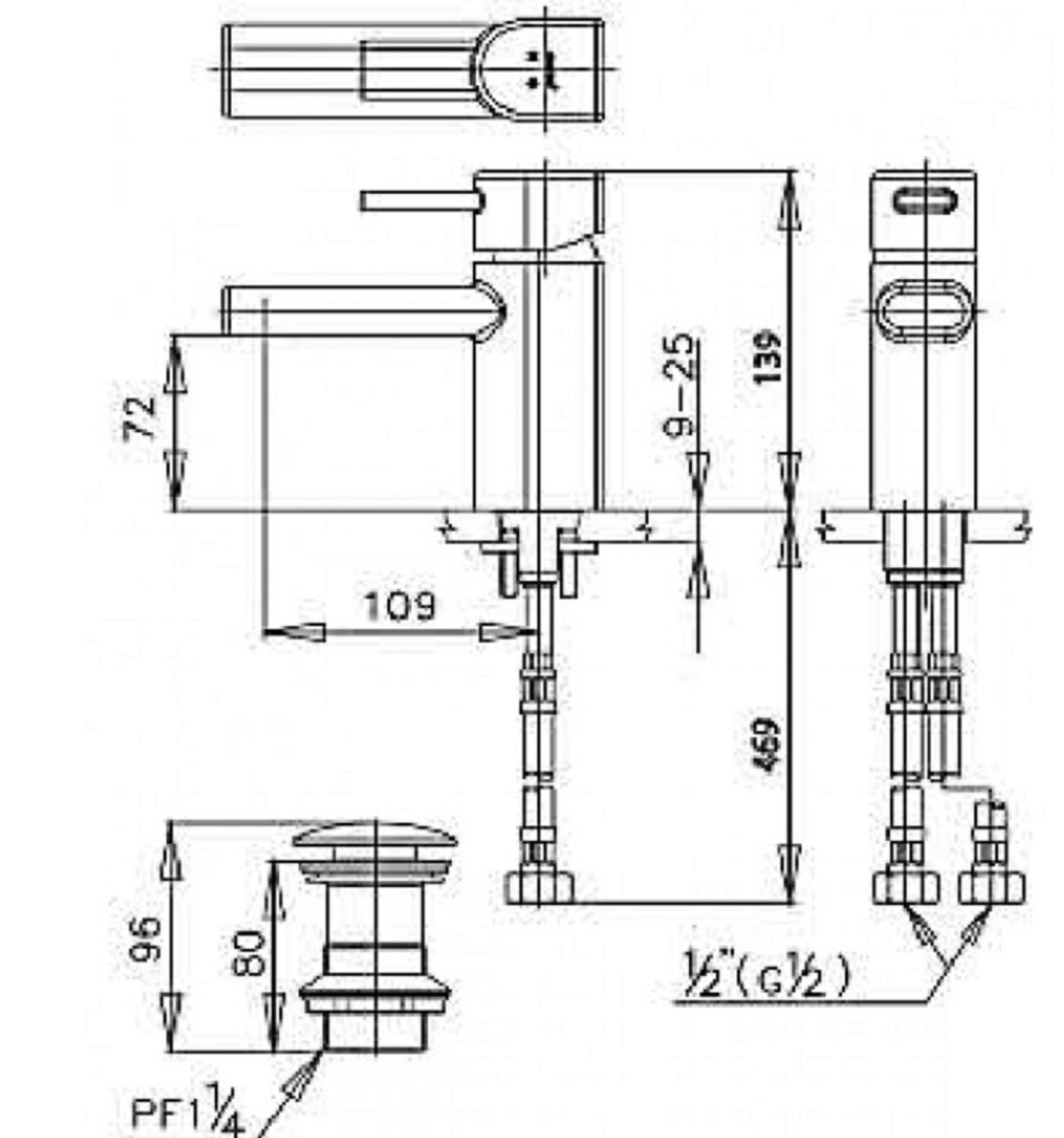 Bản vẽ kỹ thuật vòi lavabo Cotto CT 2043A nóng lạnh