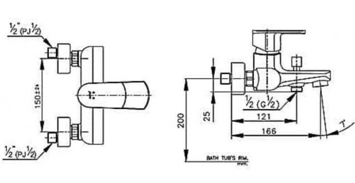 Bản vẽ kích thước củ sen tắm CT 2052 A cotto 