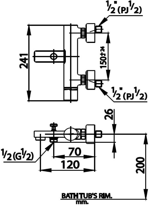 Bản vẽ kích thước củ sen tắm nóng lạnh COTTO ct 2062