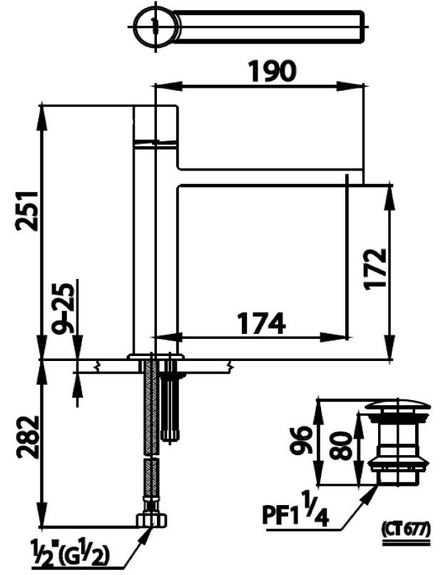 Bản vẽ kích thước vòi lavabo nóng lạnh Cotto ct 2065