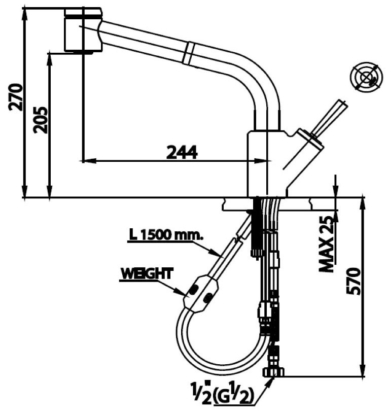 Bản vẽ kích thước vòi bếp nóng lạnh cotto ct 2078j