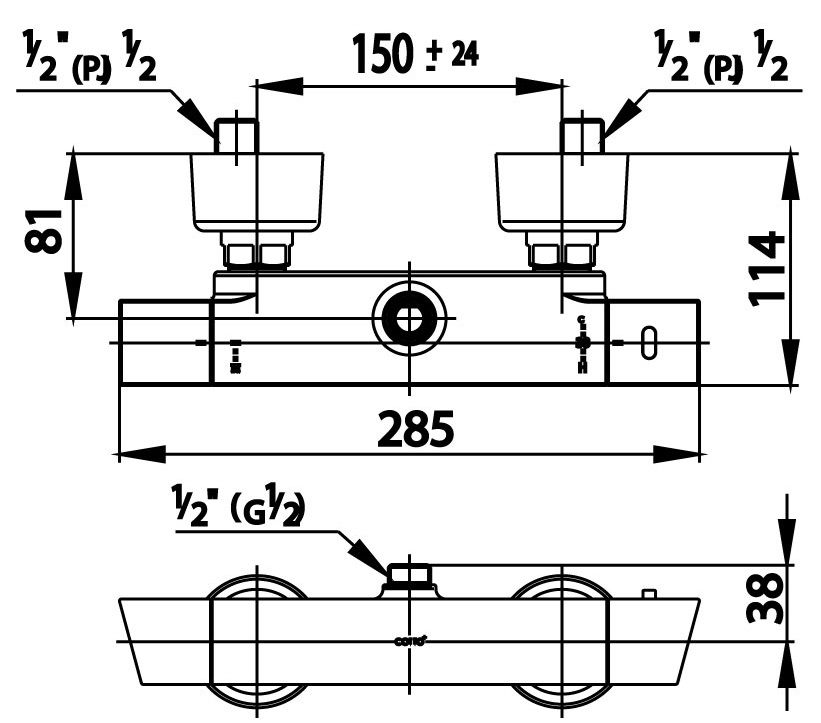 Bản vẽ kích thước củ sen cotto ct 2085 điều chỉnh nhiệt độ