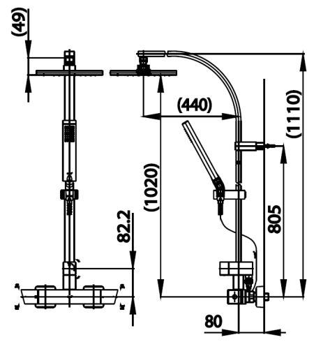 Bản vẽ kích thước vòi sen CT2134W Cotto tắm đứng