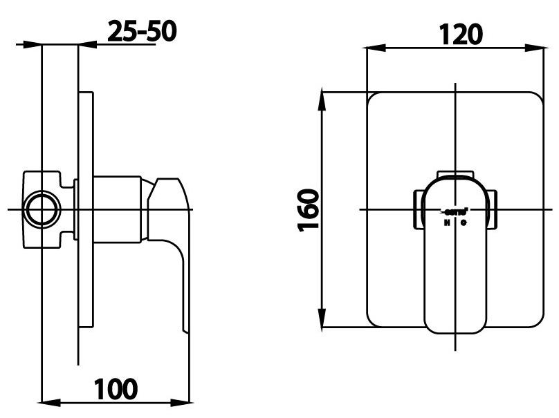 Bản vẽ kích thước van điều chỉnh âm tường ct 2146a gr Cotto