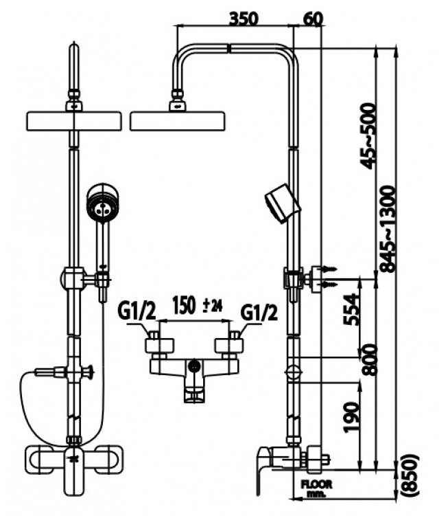 Bản vẽ sen tắm cây nóng lạnh CT 2149 WS cotto