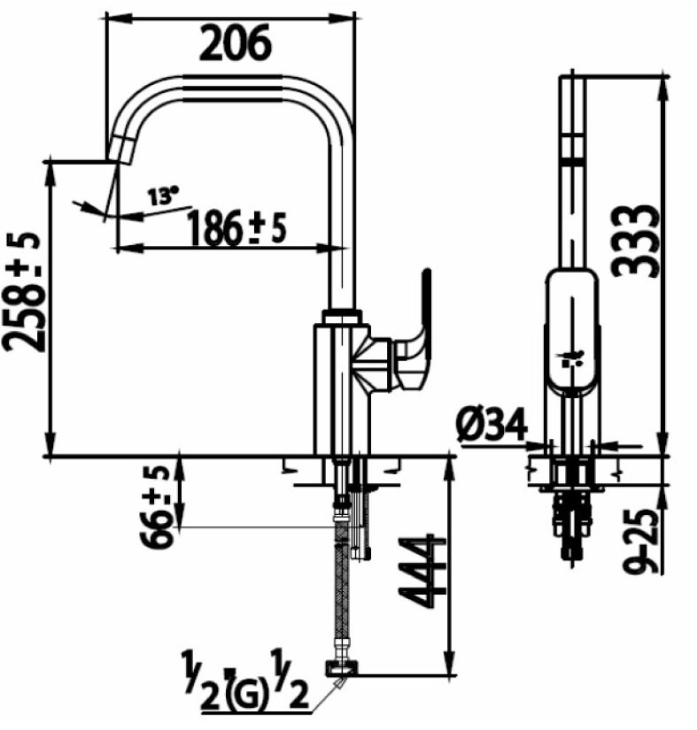 Bản vẽ kĩ thuật vòi bếp nóng lạnh CT 2150A COTTO