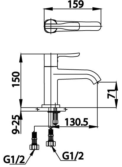 Bản vẽ kích thước vòi chậu rửa mặt ct 2180 a Cotto