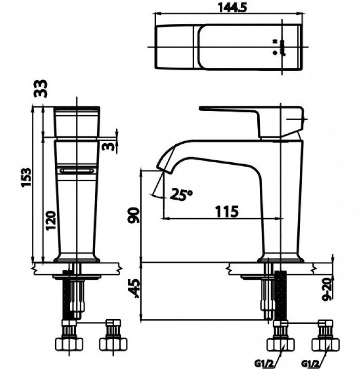 Bản vẽ kích thước vòi chậu rửa mặt Cotto CT2190 A
