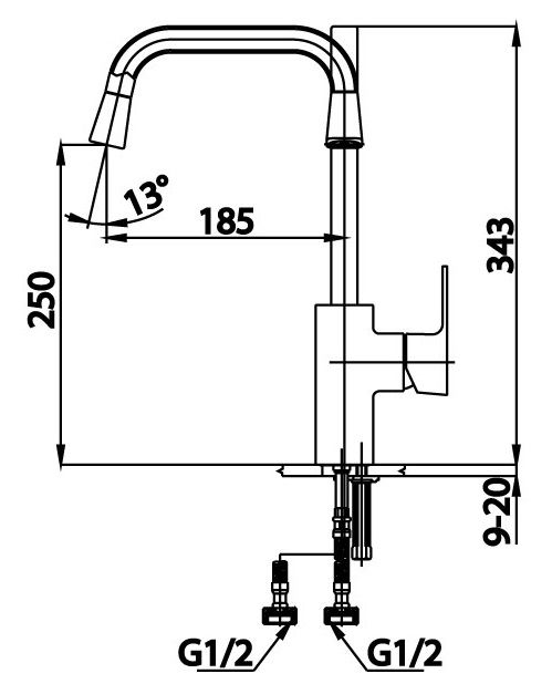 Bản vẽ kích thước vòi bếp nóng lạnh cotto ct 2203a