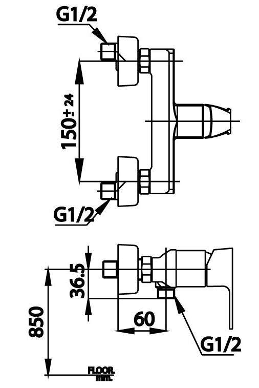 Bản vẽ kích thước củ sen tắm nóng lạnh cotto ct 2205 a